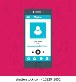 Media player application, app template with flat design style for smartphones, PC or tablets. Clean and modern - Vector