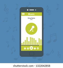 Media player application, app template with flat design style for smartphones, PC or tablets. Clean and modern - Vector