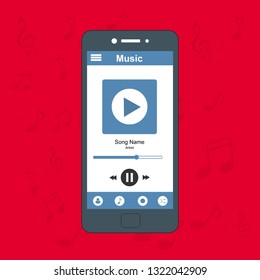 Media player application, app template with flat design style for smartphones, PC or tablets. Clean and modern - Vector
