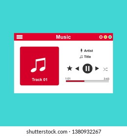 Media player application, app template with flat design style for smartphones, PC or tablets. Clean and modern - Vector