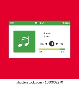 Media player application, app template with flat design style for smartphones, PC or tablets. Clean and modern - Vector