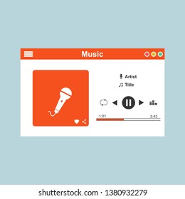 Media player application, app template with flat design style for smartphones, PC or tablets. Clean and modern - Vector
