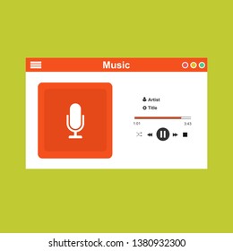 Media player application, app template with flat design style for smartphones, PC or tablets. Clean and modern - Vector