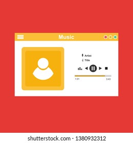 Media player application, app template with flat design style for smartphones, PC or tablets. Clean and modern - Vector