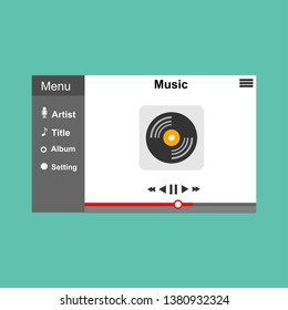 Media player application, app template with flat design style for smartphones, PC or tablets. Clean and modern - Vector