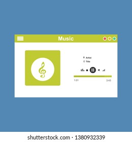 Media player application, app template with flat design style for smartphones, PC or tablets. Clean and modern - Vector