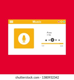 Media player application, app template with flat design style for smartphones, PC or tablets. Clean and modern - Vector