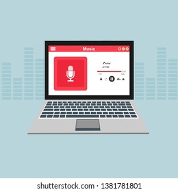 Media player application, app template with flat design style for smartphones, PC or laptop. Clean and modern - Vector