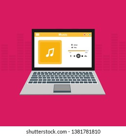 Media player application, app template with flat design style for smartphones, PC or laptop. Clean and modern - Vector