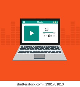 Media player application, app template with flat design style for smartphones, PC or laptop. Clean and modern - Vector