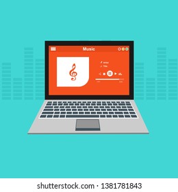 Media player application, app template with flat design style for smartphones, PC or laptop. Clean and modern - Vector