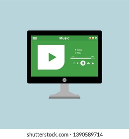 Media player application, app template with flat design style for smartphones, PC or tablets. Clean and modern - Vector
