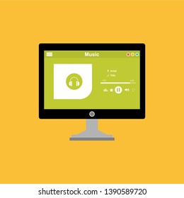 Media player application, app template with flat design style for smartphones, PC or tablets. Clean and modern - Vector
