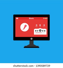 Media player application, app template with flat design style for smartphones, PC or tablets. Clean and modern - Vector
