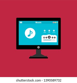 Media player application, app template with flat design style for smartphones, PC or tablets. Clean and modern - Vector

