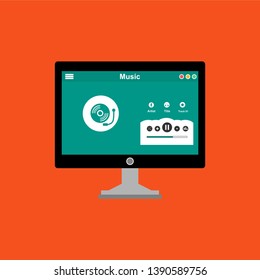 Media player application, app template with flat design style for smartphones, PC or tablets. Clean and modern - Vector
