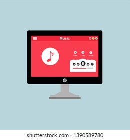 Media player application, app template with flat design style for smartphones, PC or tablets. Clean and modern - Vector
