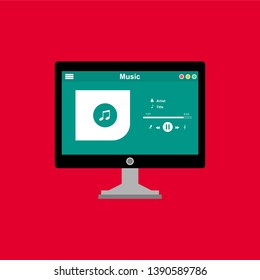 Media player application, app template with flat design style for smartphones, PC or tablets. Clean and modern - Vector
