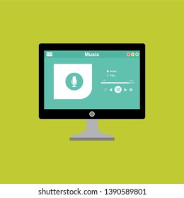 Media player application, app template with flat design style for smartphones, PC or tablets. Clean and modern - Vector
