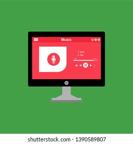 Media player application, app template with flat design style for smartphones, PC or tablets. Clean and modern - Vector
