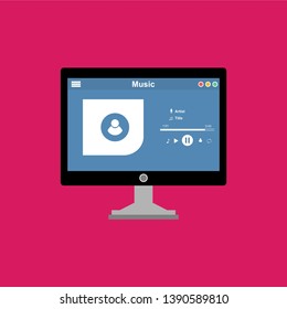 Media player application, app template with flat design style for smartphones, PC or tablets. Clean and modern - Vector
