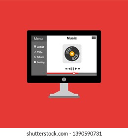 Media player application, app template with flat design style for smartphones, PC or tablets. Clean and modern - Vector