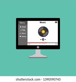 Media player application, app template with flat design style for smartphones, PC or tablets. Clean and modern - Vector