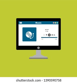 Media player application, app template with flat design style for smartphones, PC or tablets. Clean and modern - Vector