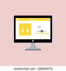 Media player application, app template with flat design style for smartphones, PC or tablets. Clean and modern - Vector