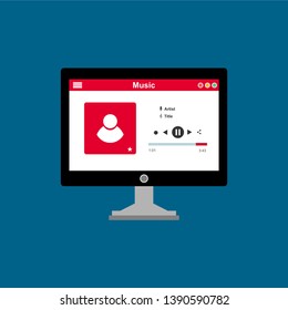 Media player application, app template with flat design style for smartphones, PC or tablets. Clean and modern - Vector