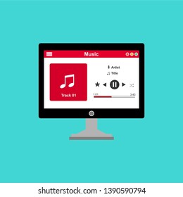 Media player application, app template with flat design style for smartphones, PC or tablets. Clean and modern - Vector