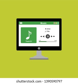 Media player application, app template with flat design style for smartphones, PC or tablets. Clean and modern - Vector