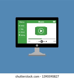 Media player application, app template with flat design style for smartphones, PC or tablets. Clean and modern - Vector