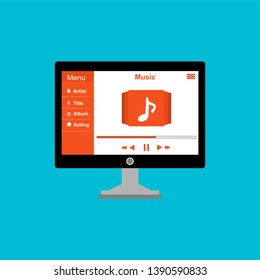 Media player application, app template with flat design style for smartphones, PC or tablets. Clean and modern - Vector