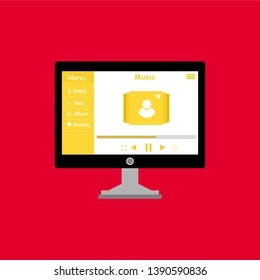Media player application, app template with flat design style for smartphones, PC or tablets. Clean and modern - Vector