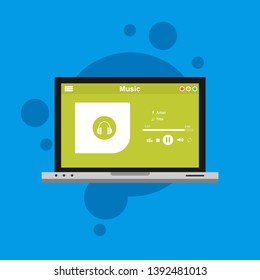 Media player application, app template with flat design style for smartphones, PC or tablets. Clean and modern - Vector