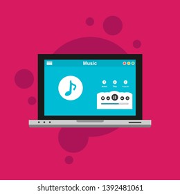 Media player application, app template with flat design style for smartphones, PC or tablets. Clean and modern - Vector