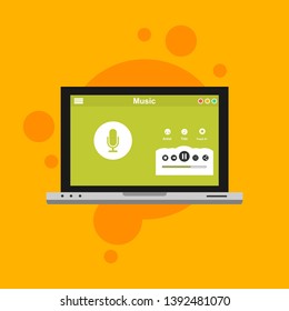 Media player application, app template with flat design style for smartphones, PC or tablets. Clean and modern - Vector
