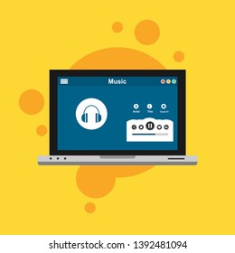 Media player application, app template with flat design style for smartphones, PC or tablets. Clean and modern - Vector