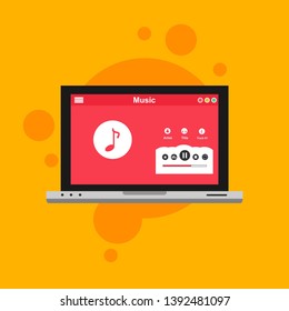 Media player application, app template with flat design style for smartphones, PC or tablets. Clean and modern - Vector