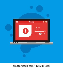 Media player application, app template with flat design style for smartphones, PC or tablets. Clean and modern - Vector
