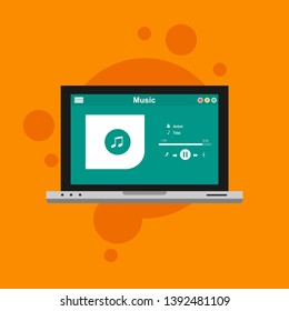 Media player application, app template with flat design style for smartphones, PC or tablets. Clean and modern - Vector