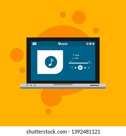 Media player application, app template with flat design style for smartphones, PC or tablets. Clean and modern - Vector