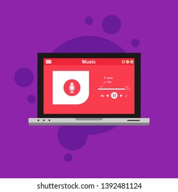 Media player application, app template with flat design style for smartphones, PC or tablets. Clean and modern - Vector