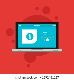 Media player application, app template with flat design style for smartphones, PC or tablets. Clean and modern - Vector