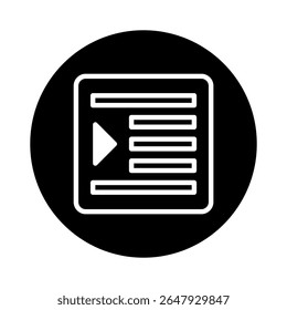 Media player application icon on a round black background provides visual play experience for audience and user