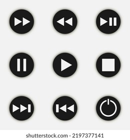 Media Player Black Buttons set. Vector illustration.