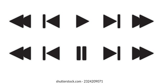 Media Player Black Icons Set. Multimedia. Isolated. Buttons multimedia interface, Music, audio, play, pause, and more, vector illustration 