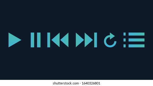 Media player blue buttons set for apps or web. Stock Vector illustration isolated on blue background.