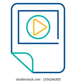 Media player blue and yellow linear icon. Video files folder color thin line pictogram